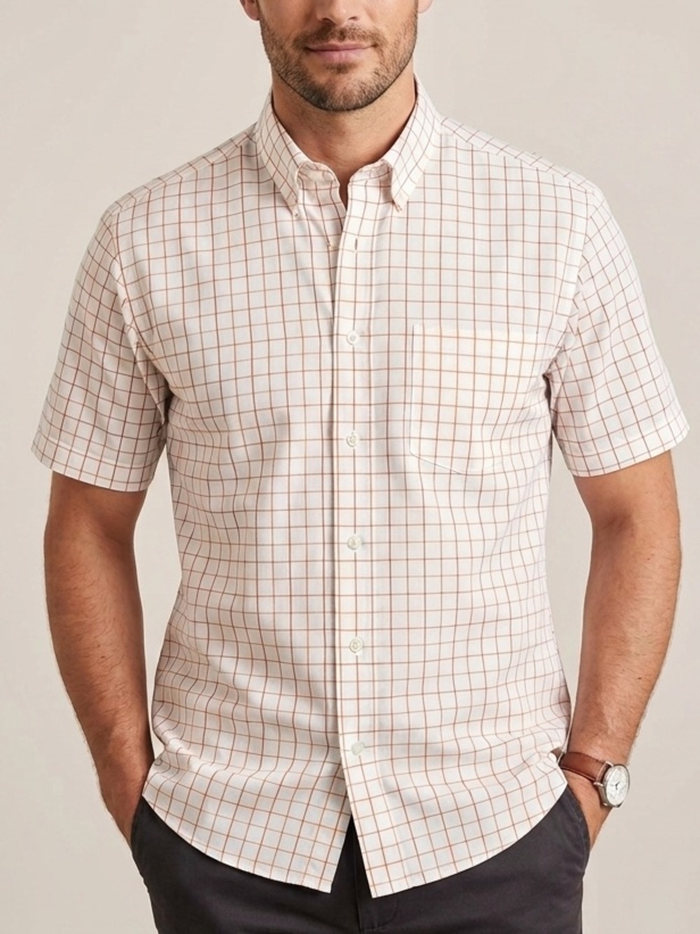 Daniel Hechter Short-Sleeve Windowpane Button-Down Shirt